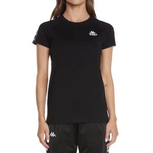 New Women’s Black Kappa 222 Banda Apan 100% Cotton Slim T-shirt Cap Sleeve XS